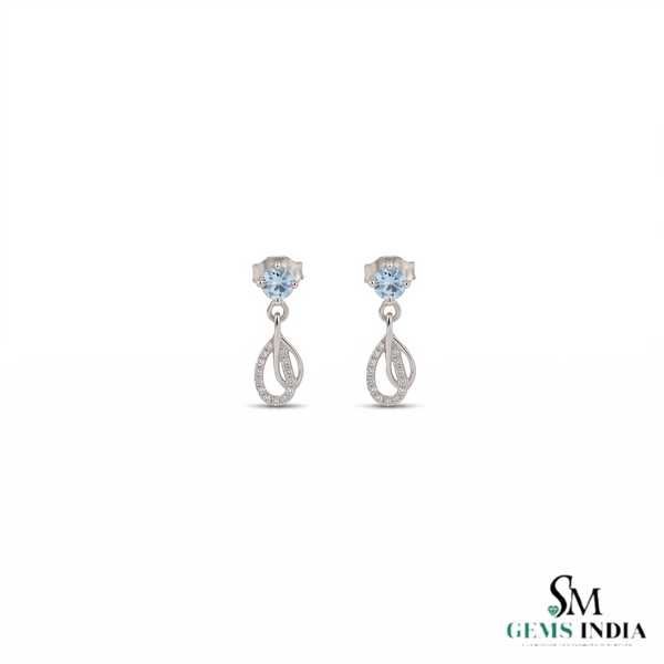 Elegant Round Cut Aquamarine Gemstone Dangle Earrings with Teardrop Design