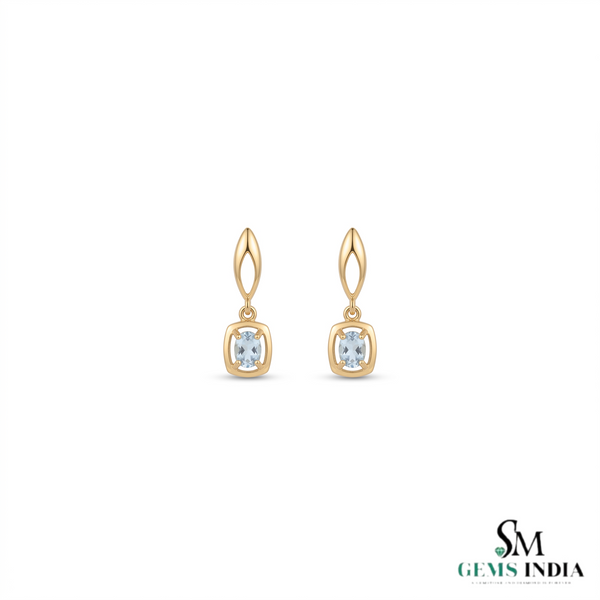 Cushion Aquamarine Gemstone Earrings - Elegant Everyday Fine Jewelry