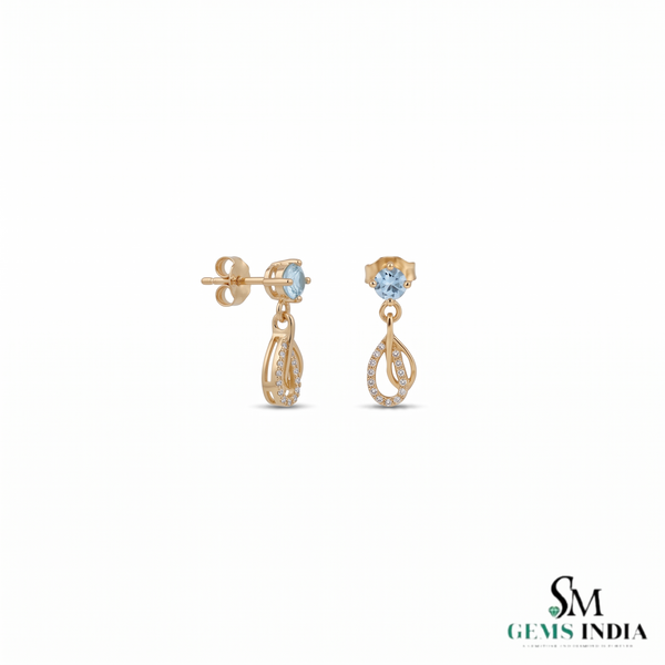 Elegant Round Cut Aquamarine Gemstone Dangle Earrings with Teardrop Design