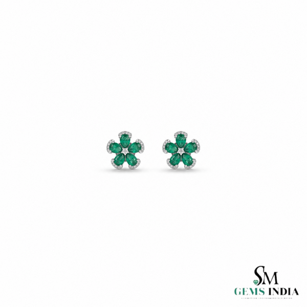 Pear Cut Emerald Flower Drop Earrings with Diamond Accents - Gift For Her