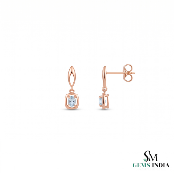 Cushion Aquamarine Gemstone Earrings - Elegant Everyday Fine Jewelry