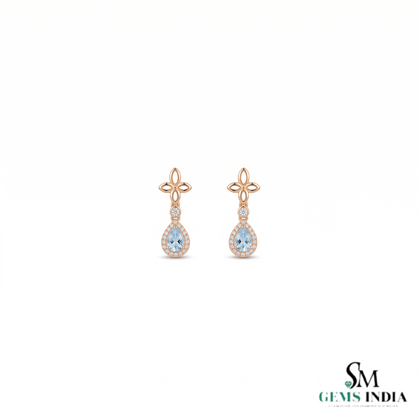 Pear Cut Aquamarine ANd Diamond Teardrop Dangle Earrings - Premium Fine Gemstone Jewelry