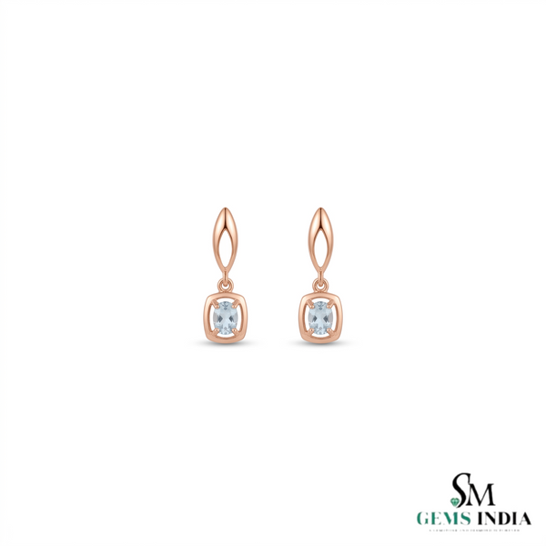 Cushion Aquamarine Gemstone Earrings - Elegant Everyday Fine Jewelry
