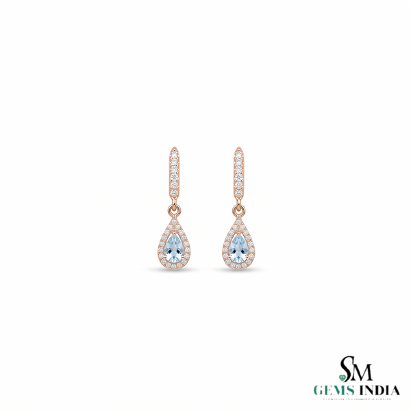 Pear Cut Aquamarine & Diamond Teardrop Drop Earrings - Sophisticated Luxury Jewelry