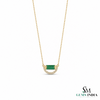 Baguettes Green Emerald Pendant with Diamond Horseshoe Design - Green Gemstone Jewelry