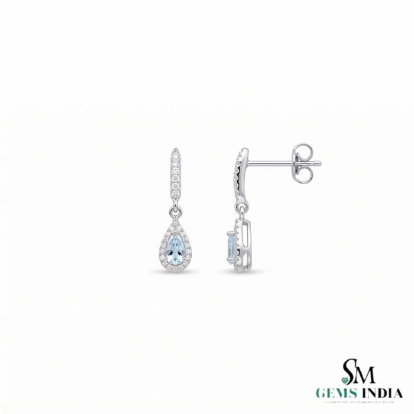Pear Cut Aquamarine & Diamond Teardrop Drop Earrings - Sophisticated Luxury Jewelry
