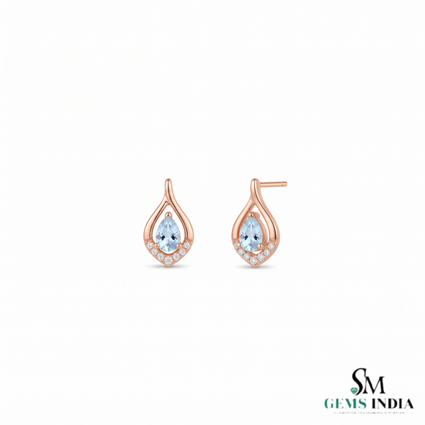 Pear Aquamarine And Diamond Stud Earrings - Elegant Blue Gemstone Jewelry