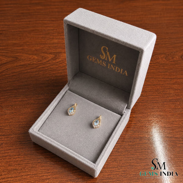 Pear Aquamarine And Diamond Stud Earrings - Elegant Blue Gemstone Jewelry