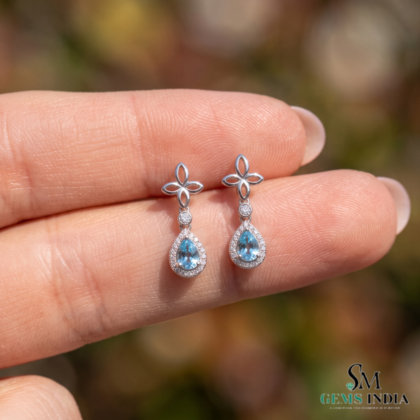 Pear Cut Aquamarine ANd Diamond Teardrop Dangle Earrings - Premium Fine Gemstone Jewelry