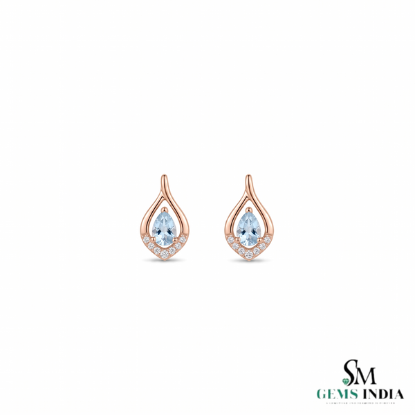Pear Aquamarine And Diamond Stud Earrings - Elegant Blue Gemstone Jewelry