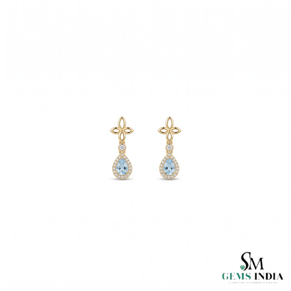 Pear Cut Aquamarine ANd Diamond Teardrop Dangle Earrings - Premium Fine Gemstone Jewelry