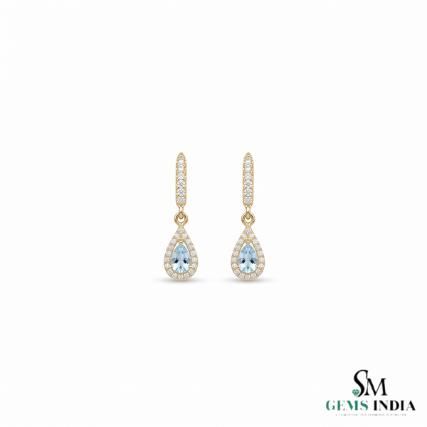 Pear Cut Aquamarine & Diamond Teardrop Drop Earrings - Sophisticated Luxury Jewelry