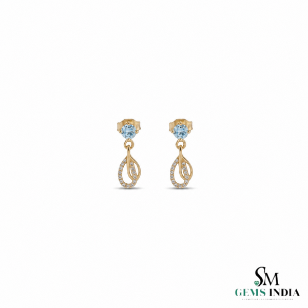 Elegant Round Cut Aquamarine Gemstone Dangle Earrings with Teardrop Design