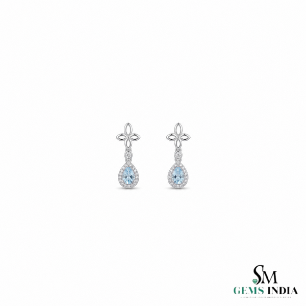 Pear Cut Aquamarine ANd Diamond Teardrop Dangle Earrings - Premium Fine Gemstone Jewelry