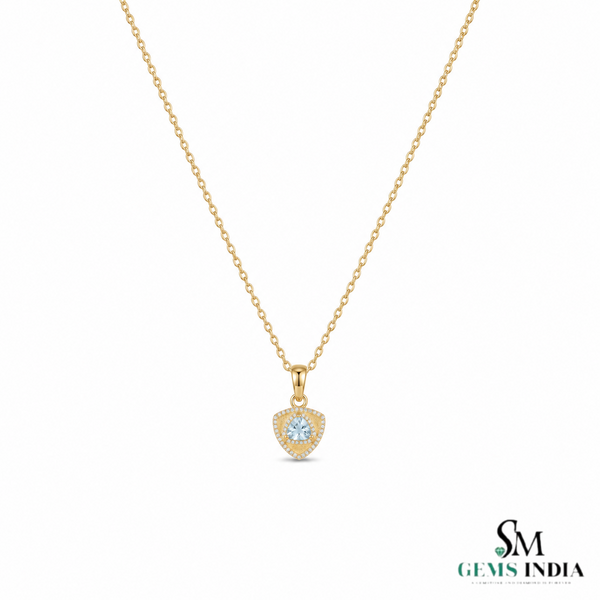 Natural Aquamarine Trillion Cut With Diamond Accent Pendant - Sophisticated Fine Jewelry Style