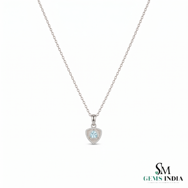 Natural Aquamarine Trillion Cut With Diamond Accent Pendant - Sophisticated Fine Jewelry Style