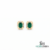 Emerald Cut Emerald Stud Earrings with Diamond Accents - Emerald Gift for Her