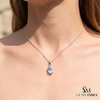 Natural Aquamarine Gemstone With Curved Gold Accent Pendant - Luxury Fine Jewelry