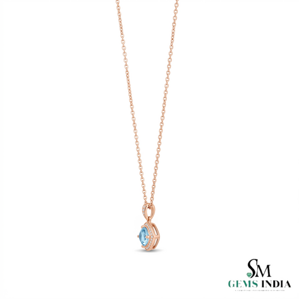 Natural Aquamarine Cushion Cut Pendant With Diamond Accent - Elegant Jewelry Gift For Her