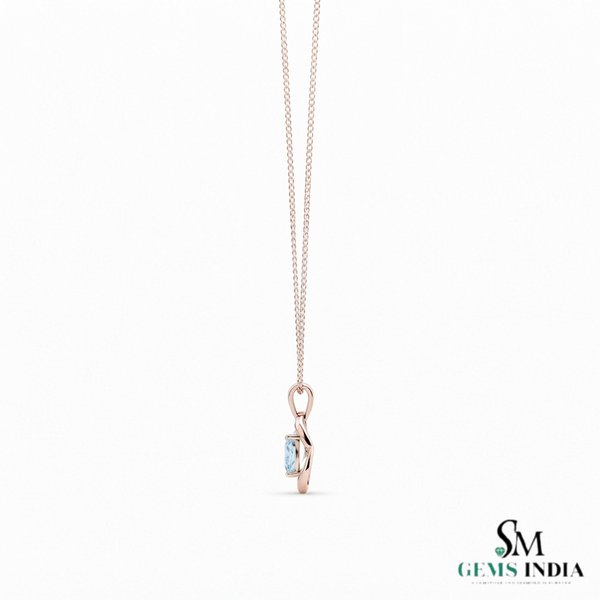 Natural Aquamarine Gemstone With Curved Gold Accent Pendant - Luxury Fine Jewelry