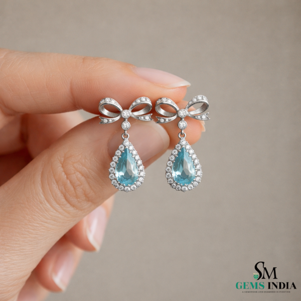 Pear March Birthstone Aquamarine Diamond Dangle Earrings
